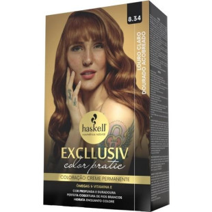 COLORAÇÃO HASKELL EXCLLUSIV COLOR PRATIC - 8.34 LOURO CLARO DOURADO ACOBREADO