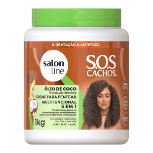 CREME PARA PENTEAR SALON LINE 1KG - SOS CACHOS - 5 EM 1 ÓLEO DE COCO